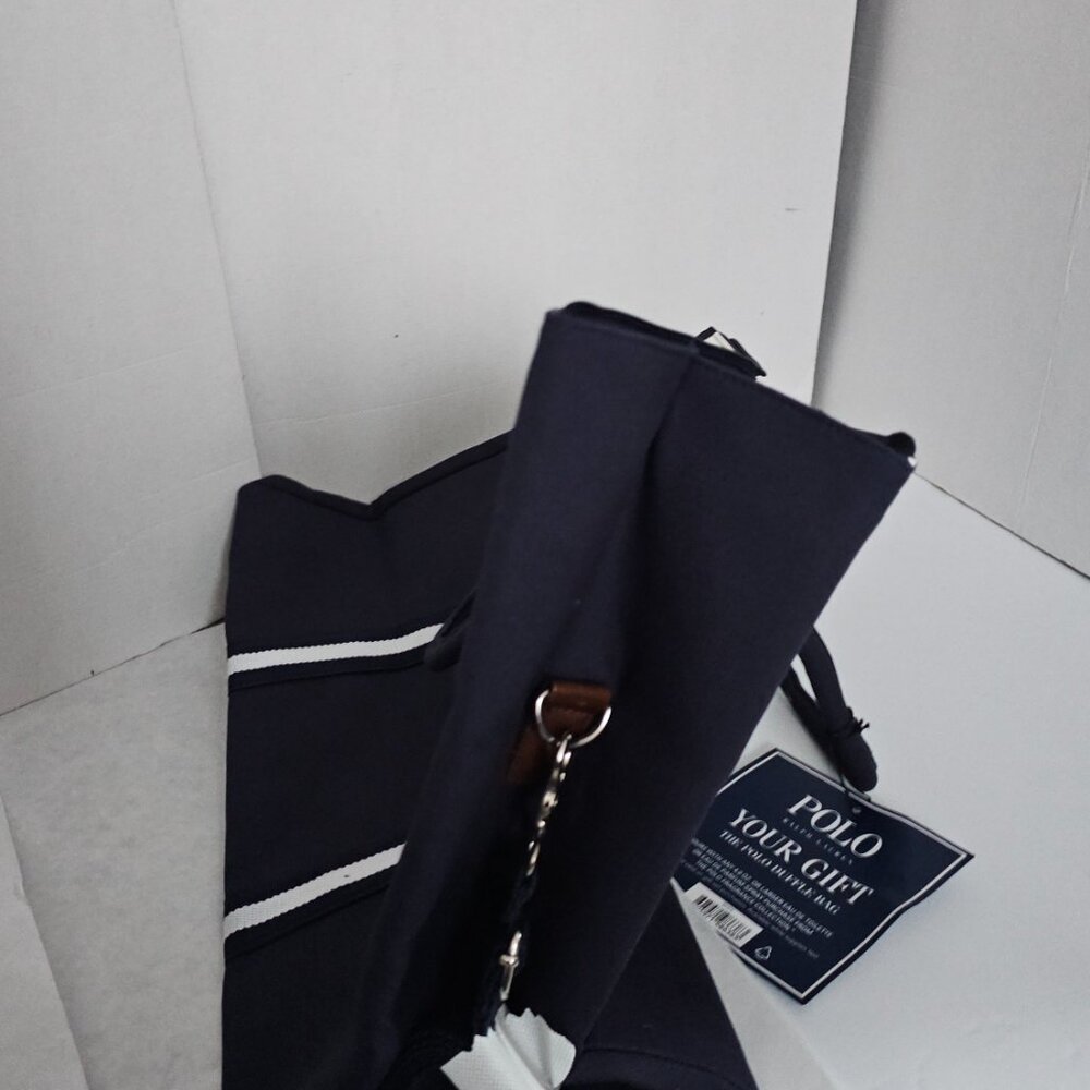 Polo Ralph Lauren Navy Canvas & Leather Trim Large Tote Travel Carryall bag - Picture 12 of 17